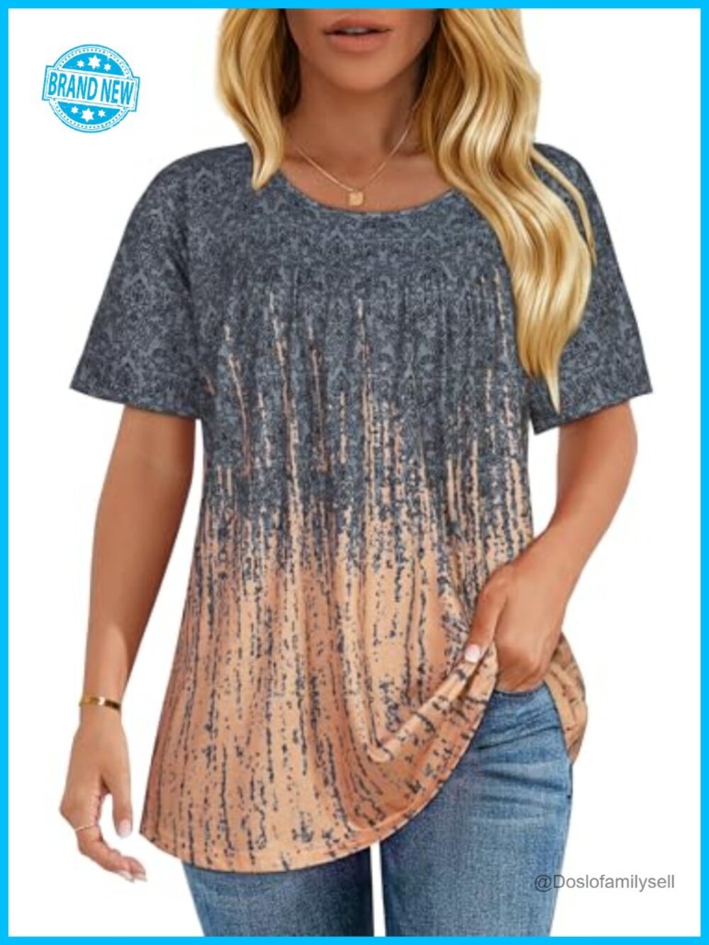 Womens Short Sleeve Scoop Neck Pleated Flowy Summer Casual T-Shirt Top